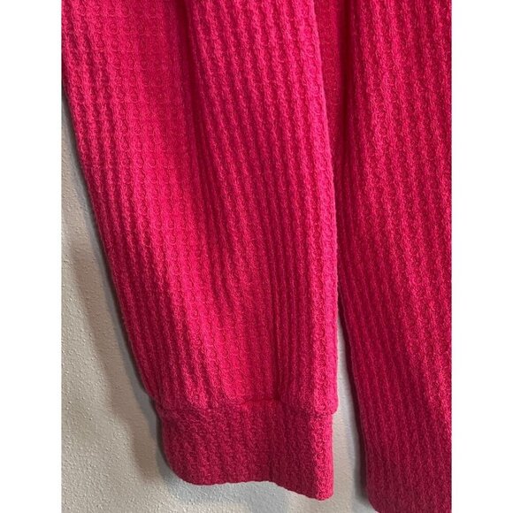 BiBi Womens Hot Pink Long Sleeve Waffle Knit Top V-Neck Small Made in USA - Picture 6 of 8